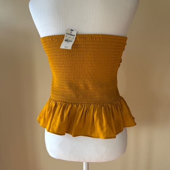 Express Yellow Gold Peplum Strapless Smocked Women's Tube Top NWT - Picture 3 of 9